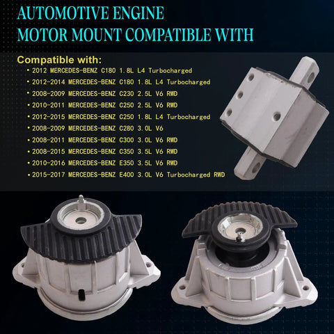 Heavy Duty Engine Motor Mount Kit For Mercedes Benz C Class RWD 2008 To 2015 C180 C200 C230 C250 C280 Turbo V6 L4 Direct Swap Replacement on display.