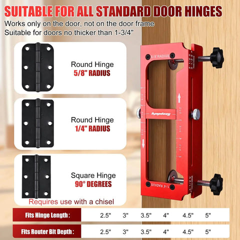 Pro Grade Aluminum Alloy Door Hinge Jig for Routers, adjustable template, installed on door, for 2.5-5 inch hinges, CNC precision