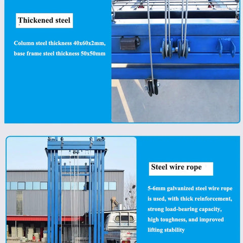 Close-up of Heavy Duty Industrial Electric Lifting Cart With Wireless Remote Control, showing thickened steel and steel wire ropes.