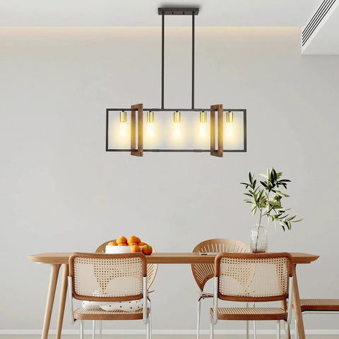 5 Light Gold Chandelier For Kitchen Island And Dining Room Boss Farmhouse Rustic Hand Painted Beech Wood Lantern Cage Frame With Black Finish Hallway And Bedroom Ready Rustic Modern Lighting Fixture above dining table