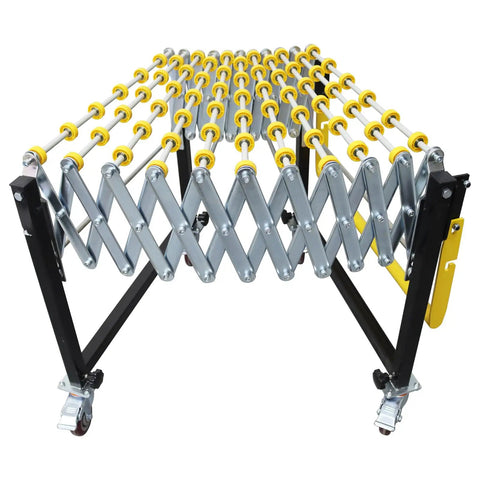 23.6 Inch Wide Portable Flexible Conveyor Roller Table, Unpowered, Expands From 15.7 To 59 Inches, Height Adjustable