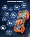 6000 Counts TRMS Digital Multimeter with NCV, Auto Ranging, and measurement icons on digital display