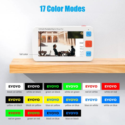Must Have Portable Digital Magnifier Reading Aid With Foldable Handle 5.0 Inch LCD Screen 4X To 32X Zoom 17 Color Modes