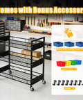 Heavy Duty 3 Tier Metal Utility Cart With Locking Casters And 330 Lbs Load Capacity Rolling Storage Organizer in garage