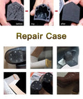 Before and after images of 8 Piece Heel Cap Replacement Kit For Boots With Non Slip Rubber Heel Caps And Chunky Heel Tips Plus 40 Shoe Nails For High Heels Boots And Shoes Home Shoe Repair Tool Kit.