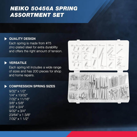 200 Piece Spring Assortment Kit With Zinc Plated Steel Compression And Extension Springs Assorted Sizes For Home Repairs And DIY Projects Durable 75 Coil For Small Tension Needs displayed in labeled case