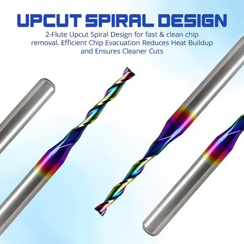 10 Pcs Pro Grade DLC Coated CNC Router Bit Set For Wood And PVC Engraving, 1/8 In Shank Upcut End Mills Two Flute Spiral Cutters