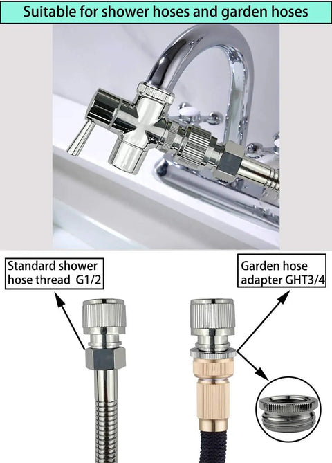 Faucet Diverter Valve With Quick Connection From Sink To Garden Hose And Shower Hose For Bathroom And Kitchen Chrome Finish