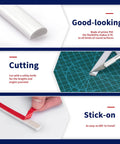 Illustrated guide showing 25 Ft Flexible Peel And Stick Trim Molding for backsplash use, with cutting and stick-on instructions.