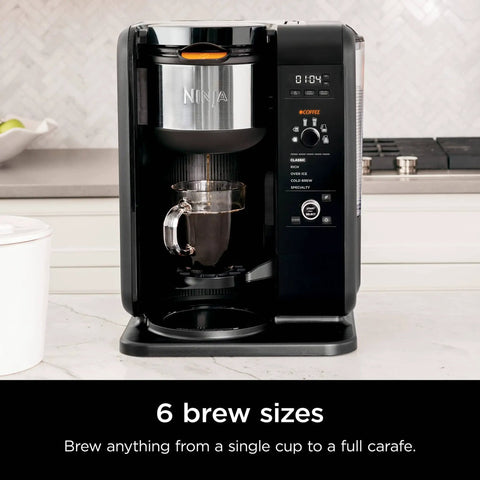 Hot And Cold Brew System With Thermal Carafe All In One Coffee And Tea Maker, Separate Baskets For Coffee And Tea, Smart Basket Recognition, BPA Free, 2.5 Ft Cord, Black on kitchen counter