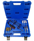 19 Piece Universal Injector Seat Cleaning Kit For Diesel Engines With Brass Brushes And Driver Tools in blue case open view