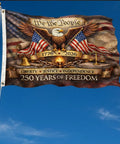 All American Double Sided 3-Ply 3x5 Ft Patriotic Flag With Betsy Ross 13 Star Vintage Design Outdoor Ready Fade Resistant Brass Grommets 250th Anniversary Edition displayed on a pole.