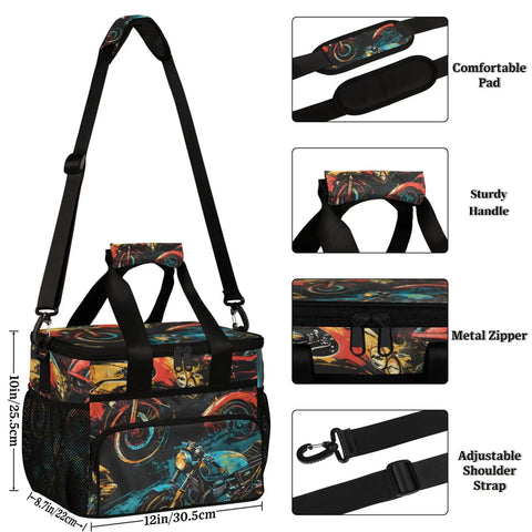 Insulated Picnic Backpack Lunch Bag For Women And Men with colorful design, sturdy handle, adjustable strap, and metal zippers