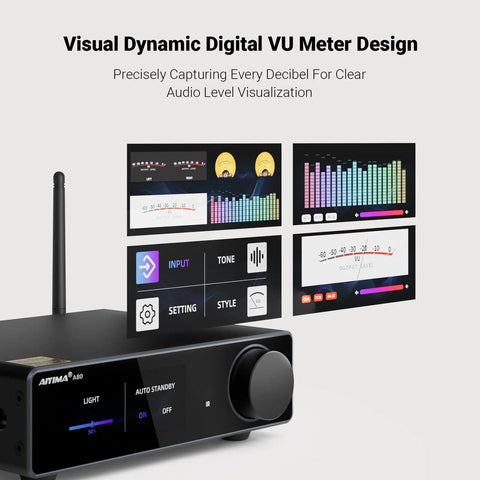 A80 Bluetooth Stereo Amplifier DAC With PFFB And 2 Channel Hi Res Class D Beefy Power Amp featuring digital VU meter