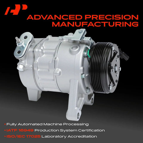 Heavy Duty AC Compressor With Clutch 7zse17 features a close-up view of the six groove pulley and OEM oil pre-fill, ideal for SUVs.