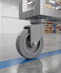 4 Piece Heavy Duty Rubber Swivel Caster Wheels With Threaded Stem And Spring Loaded Setup For Slick Rolling On Mop Buckets Trash Dolly Furniture Carts Grey close-up on grey rubber wheel