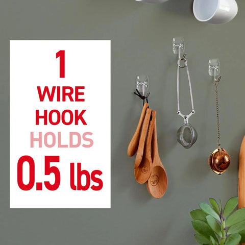 Clear Small Wire Toggle Hooks Set With 40 Hooks And 48 Adhesive Strips For Damage Free Hanging And Super Easy Organization Great For Kitchen Bath Or Office Storage Holds Up To Half A Pound Per Hook, wall-mounted with kitchen utensils hanging