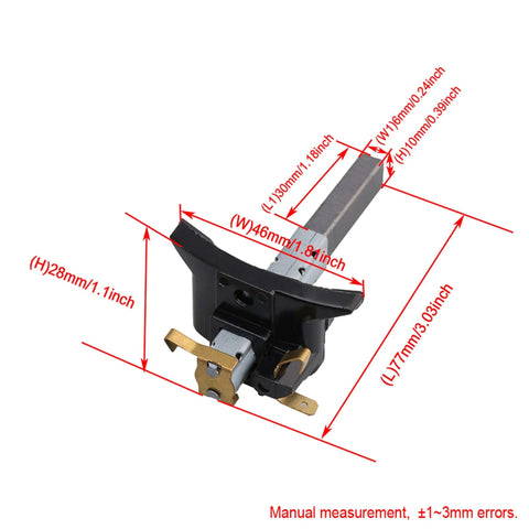Heavy Duty Gray Industrial Vacuum Replacement Carbon Brush Kit Featuring Rock Solid Iron Holders And Premium Graphite Rods, dimensions labeled