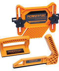 Hardcore Woodworking Safety Set With Push Block L Shape Push Stick And Featherboards, featuring orange push blocks and featherboard.
