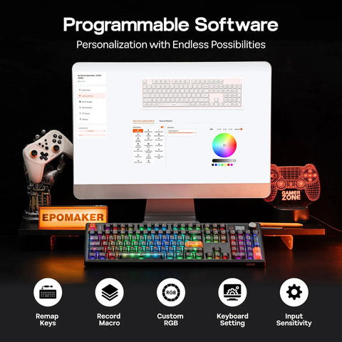 Top Shelf Full Size Mechanical Keyboard With Bangin Tri Mode Wireless Pairing Gotta Appreciate That Crisp OLED Display Screen And Sweet Dedicated Volume Knob For Any Sick Workstation Or Gaming Battlestation Setup connected to a computer showcasing programmable software.
