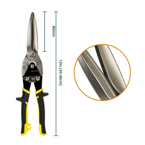 12 Inch Aviation Tin Snips Heavy Duty Metal Shears For Tough Sheet Metal Cutting With Chromoly Steel Blades And Extended Leverage