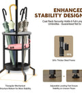 Dope Freestanding Coat Rack With 12 Hooks And Umbrella Holder featuring sturdy frame, umbrella storage, and stability design.