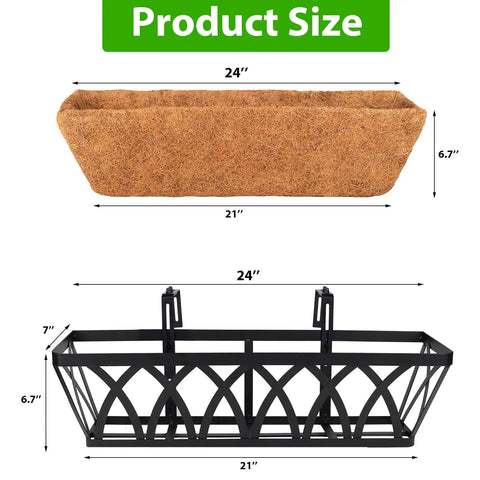 Dimensions of Three Pack 24 Inch Balcony Planter Boxes For Railing And Window Boxes, Dope Outdoor Fence Planters Hanging