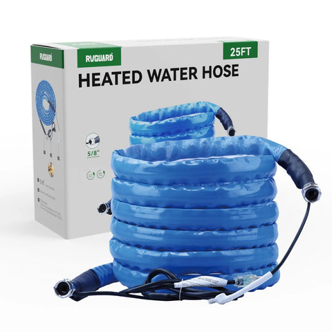 RVGUARD heated water hose, 25 ft, blue coil with end fittings and thermostat module