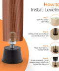 Installation guide for Top Tier Heavy Duty Rubber Furniture Leveling Feet With Reliable M6 Threads Easy Install Table And Chair Sliders.