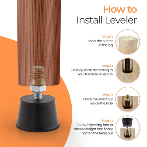 Installation guide for Top Tier Heavy Duty Rubber Furniture Leveling Feet With Reliable M6 Threads Easy Install Table And Chair Sliders.