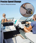 Man and woman in boat using Two Pack 15 Foot Boat Throttle And Shift Remote Control Cables For Johnson Evinrude OMC BRP Ficht Outboard.