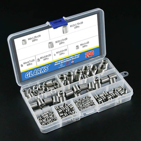 200 Pcs Stainless Steel Wire Thread Inserts Kit M3 M4 M5 M6 M8 M10 M12 Helical Coil Sleeves For Automotive And Machinery Repairs
