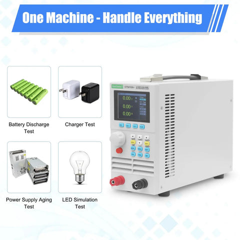 Programmable DC Electronic Load Tester for Batteries and Power Testing, One Channel Lab Grade Tool with Heavy Duty Aluminum Frame and Premium PCB Construction, Durable and Accurate Load Simulation for Battery Quality Checks; one-machine testing