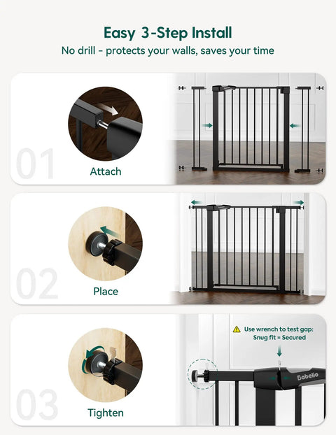 Installation steps for Metal Baby Gate For Doorways And Stairs Extra Wide Fits 29 To 48 Inches Auto Close Walk Through 24 Inch Door