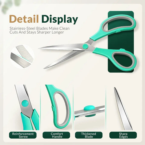 8.5 Inch All Purpose Scissors Set For Office Home Sewing And Crafts With Soft Comfort Grip For Right Or Left Hand 3 Pack Multicolor Sharp Stainless Steel Blades For Paper Cardboard Fabric Photos And More detail display.