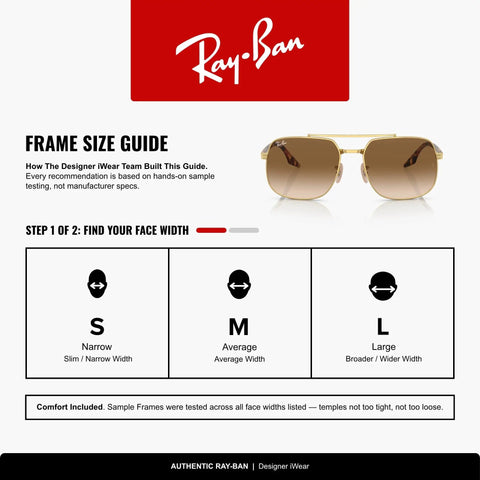 Ray-Ban frame size guide with Unisex RB3699 Square Sunglasses With Gold Frame And Brown Gradient Lenses, 56mm, included.