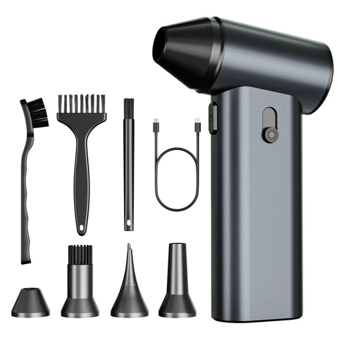 Beast Mode Cordless Air Duster 130000 RPM Turbo Blower With Rechargeable Brushless Motor, accessories, various nozzle attachments.