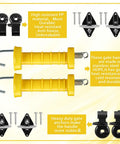 Two Sets Electric Fence Gate Handle Kit With Anchors And Insulators Including Two Yellow Handles With Spring, Four Black Insulators, And Four Anchors With Screws For Fast, Durable Outdoor Fence Installations