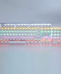 Badass 104 Key Mechanical Gaming Keyboard For PC featuring slick white round keys and colorful backlights on a retro design.