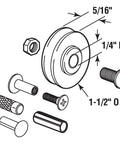 Diagram of Patio Door Roller Replacement Kit 1-1/2 Inch Diameter Two Pack With Steel Ball Bearing Wheels and hardware parts.