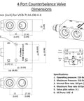 Inline 4-port hydraulic counterbalance valve, front view, SAE-8 O-ring ports, 3:1 ratio, Amazon