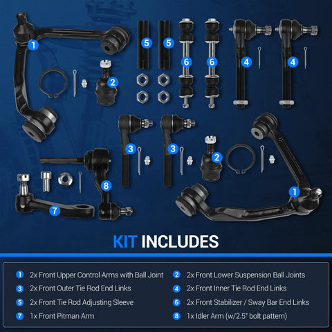 Autoround front suspension kit for Ford 4WD (1997–2003), 14-piece set with front upper control arms, ball joints, tie rods.