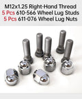 Subaru M12 Wheel Lug Studs And Lug Nuts Kit showing 5 studs and 5 nuts, silver color, for 2019-2024 Subaru models
