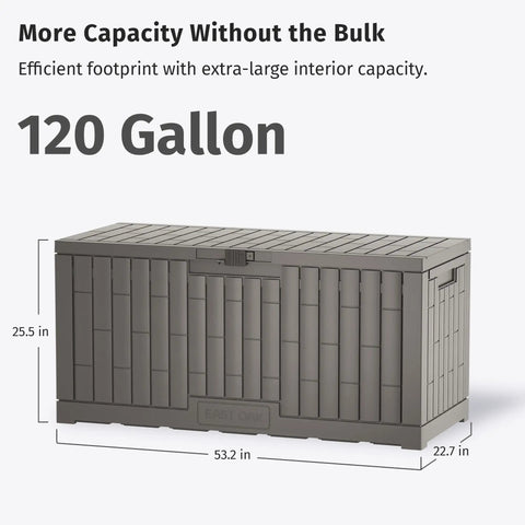 120 Gallon Outdoor Storage Box For Patio And Backyard Heavy Duty Resin Deck Box Built To Last With Reinforced Stainless Steel Support