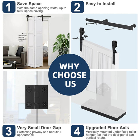 Heavy Duty 36 Inch Bi-Fold Barn Door Hardware Kit Fits Two 16 Inch Closet Doors, Sliding Track, Black Finish, Easy Install