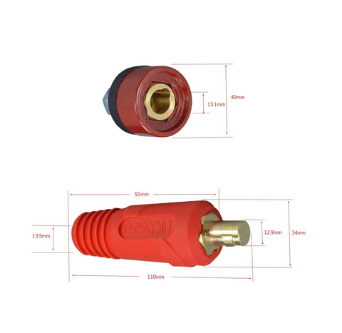 Red component of 315Amp Dinse Style TIG Welding Cable Panel Connector Plug And Socket Set DKJ35-50 DKZ35-50, dimensions shown