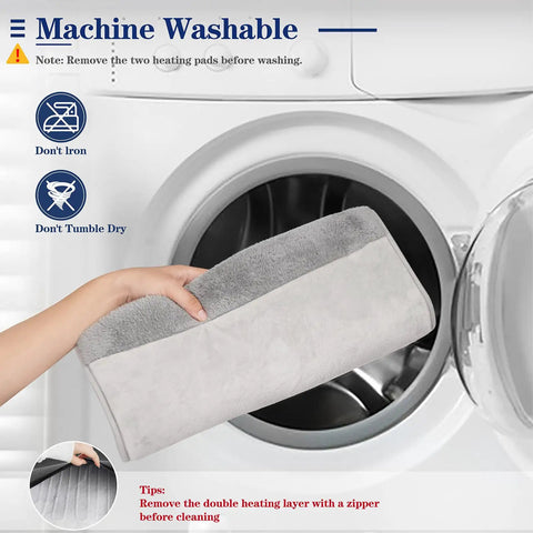 Machine washable Double Sided Electric Foot Warmer with LCD Display and Auto Shut Off being placed in washing machine