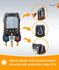 Pro Grade AC Manifold Gauge Set For HVAC Pros And Refrigeration With Bluetooth Micron Gauge And Two Pipe Clamp Thermometers Includes T115i And T552i For Precise Temperature And Pressure Readings And Easy Recharge Kit, front view