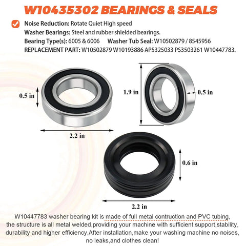 Front view of Beaquicy washer tub bearing installation kit with metal bearings and black rubber seal.