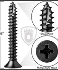 Heavy Duty Black Wood Screws For Door Hinges Nine By One And One Half Inch Pack black 1 1/2 in steel screw with sharp point and Phillips head
